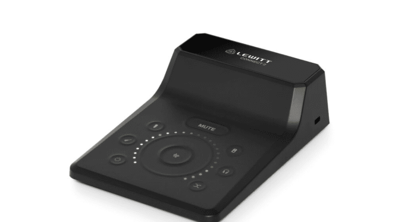 Front view of the Lewitt CONNECT 2 audio interface highlighting its control knobs and display