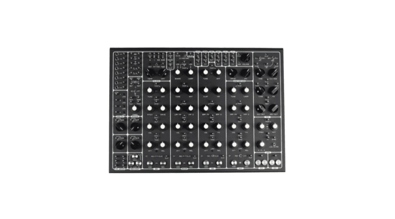 Top view of the Pulsar-23 synthesizer’s control knobs