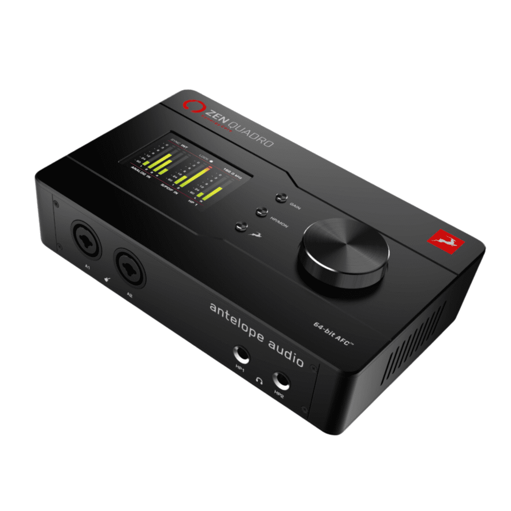 Close-up of the Zen Quadro audio interface with multiple input and output ports