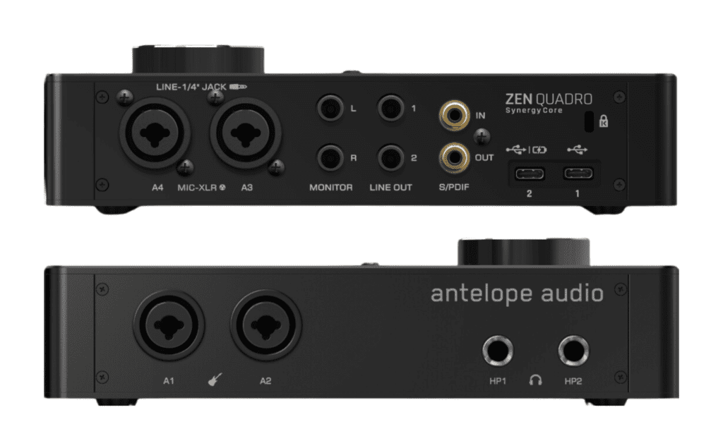 Rear view of the Zen Quadro audio interface showing various connection ports