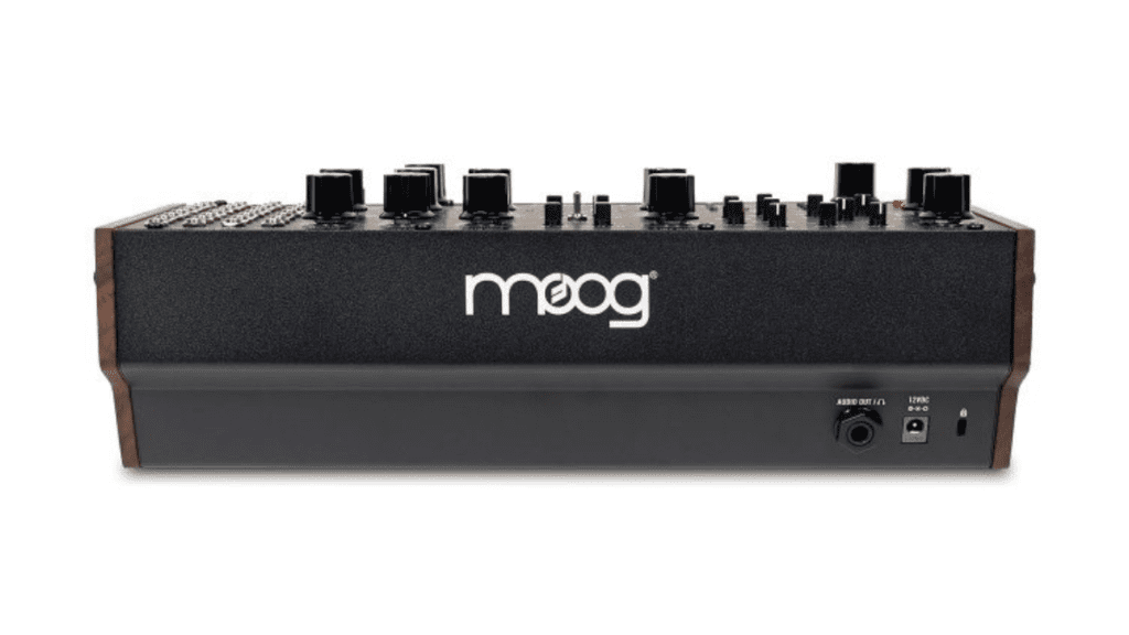 Rear view of the Moog Labyrinth synthesizer showing connection ports