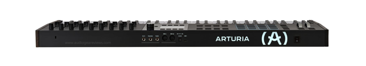 Rear view of the Arturia KeyLab Mk3 USB/MIDI controller showing connection ports