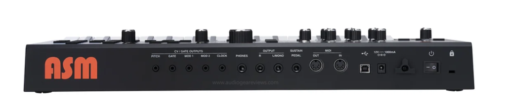 Rear view of the Hydrasynth Explorer synthesizer showing connection ports