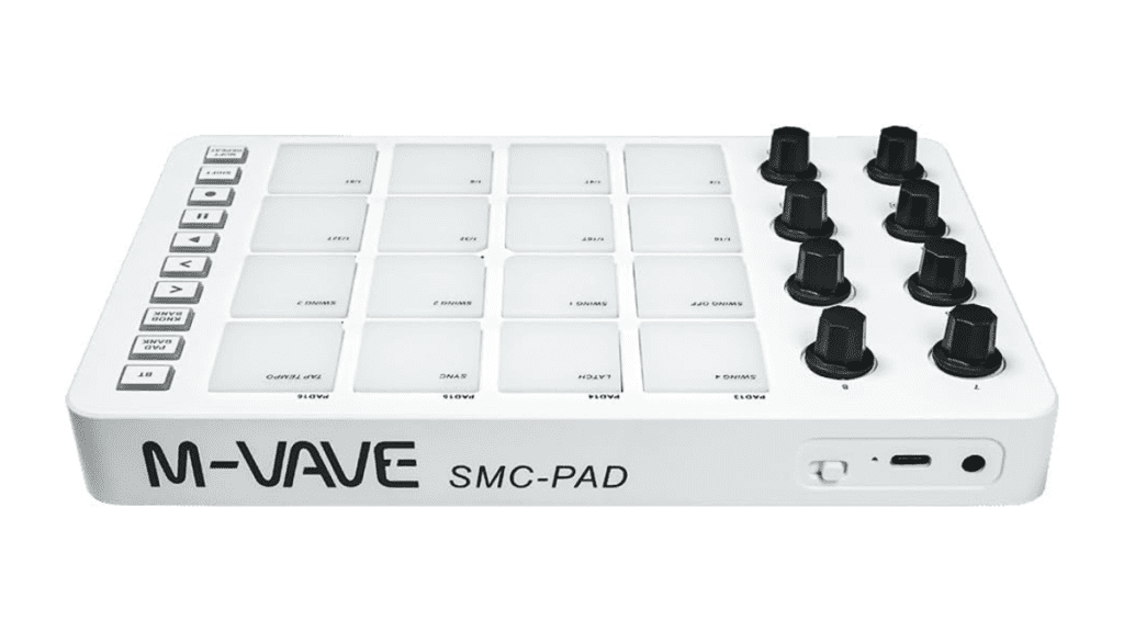 Rear view of the M-Vave Pad USB/MIDI controller showing connection ports