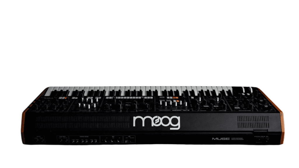 Rear view of the Moog Muse synthesizer showing connection ports