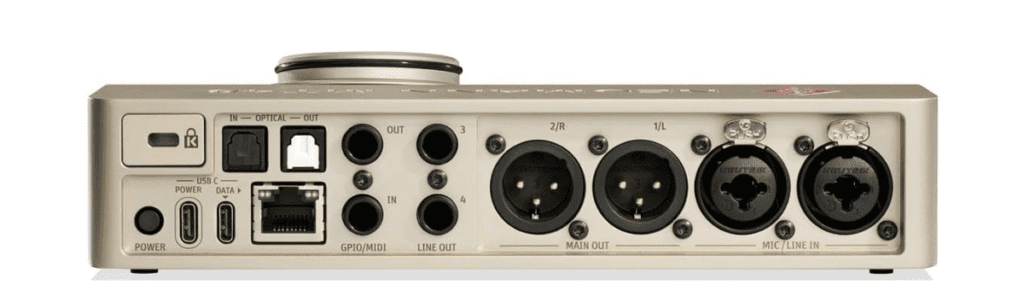 Rear view of the Neumann MT48 audio interface showing various connection ports