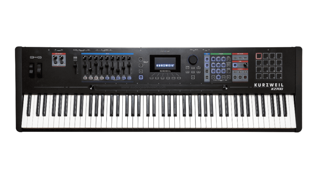 Close-up of the Kurzweil K2700 with 88 keys and various control buttons