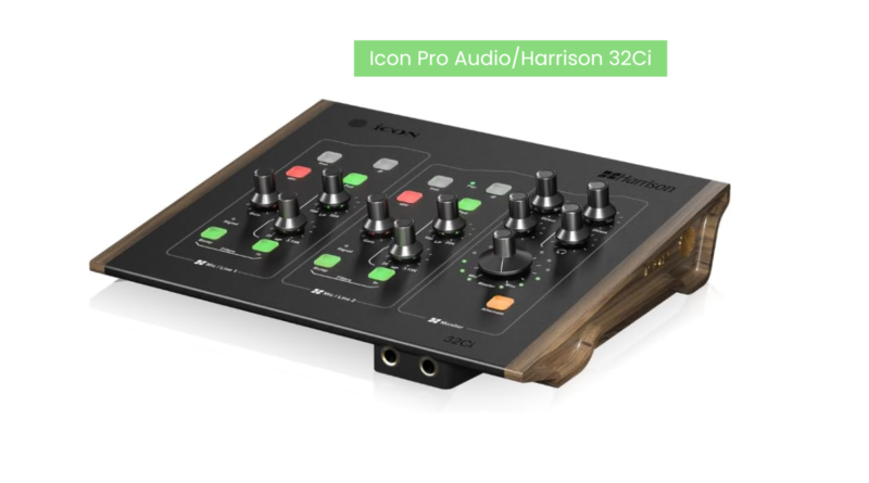 Close-up of the ICON Pro Audio 32Ci audio interface with multiple input and output ports