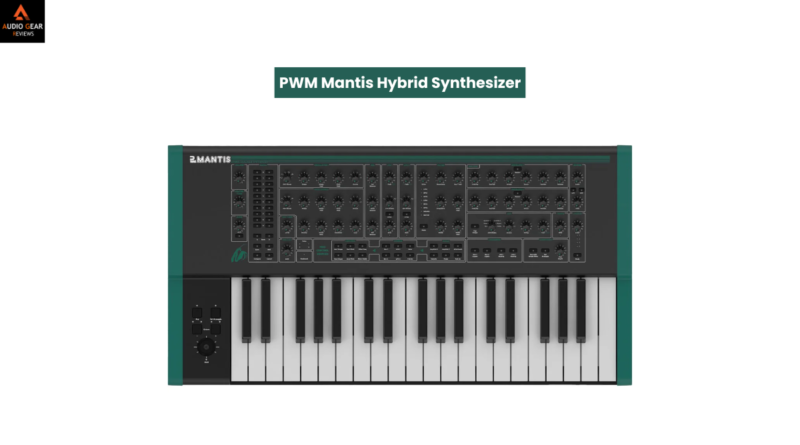 Top view of the PWM Mantis Hybrid Synthesizer's Keys and control knobs