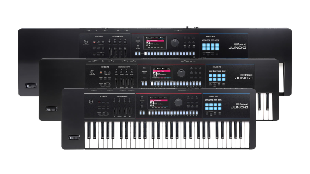 Roland JUNO-D SERIES front view showing keyboardS and control panelS