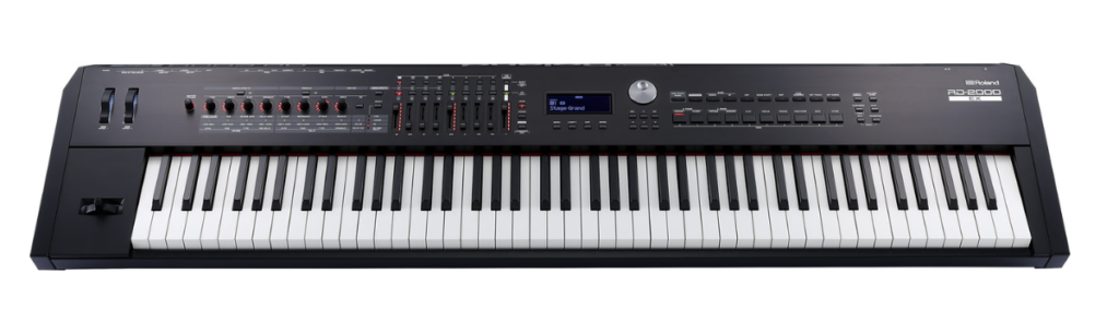 Close-up of the Roland RD-2000 EX with 88 keys and various control buttons
