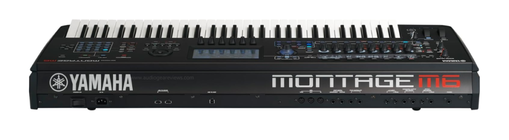 Rear view of the Yamaha Montage M6 synthesizer showing connection ports